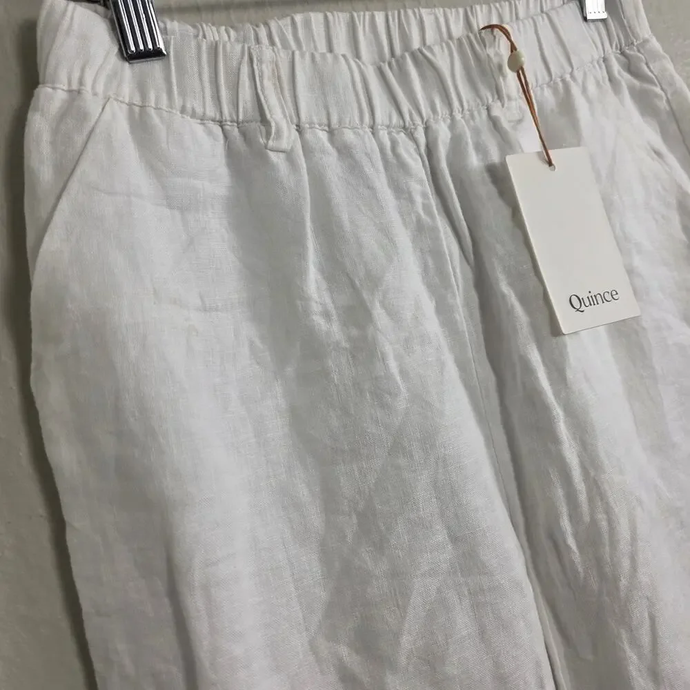 NWT Quince 100% European Flax Linen Wide Leg Pants White Extra Small XS
